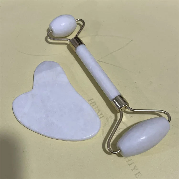 Natural Jade Double Head Roller Health Beauty Treatment Device Scraping Board Set Xiuyan Face Massager To Lift Remove Wrinkles - Bakka shop