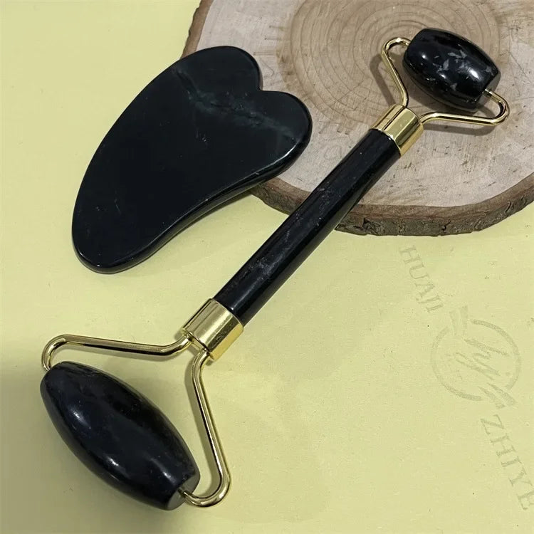 Natural Jade Double Head Roller Health Beauty Treatment Device Scraping Board Set Xiuyan Face Massager To Lift Remove Wrinkles - Bakka shop