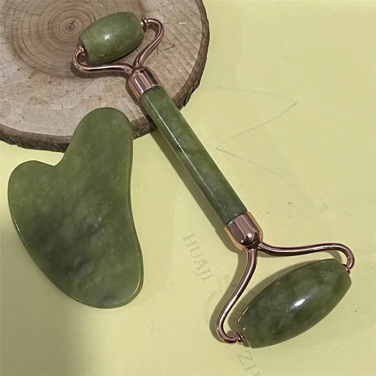 Natural Jade Double Head Roller Health Beauty Treatment Device Scraping Board Set Xiuyan Face Massager To Lift Remove Wrinkles - Bakka shop
