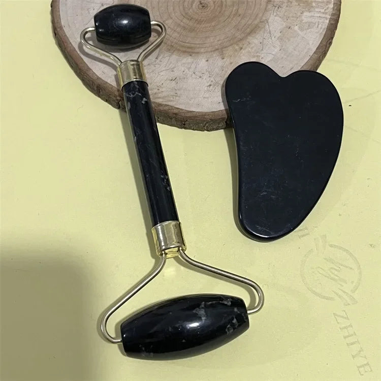 Natural Jade Double Head Roller Health Beauty Treatment Device Scraping Board Set Xiuyan Face Massager To Lift Remove Wrinkles - Bakka shop