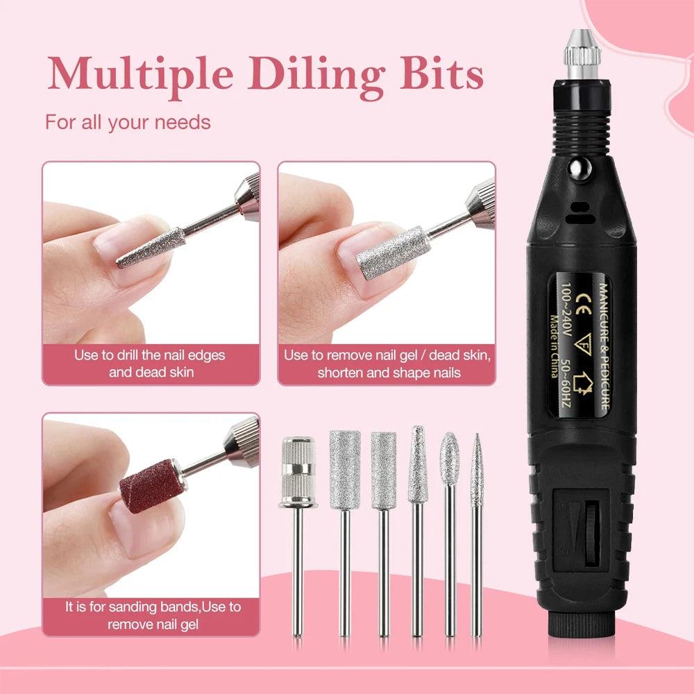 1 Set Professional Electric Nail Drill Machine Family Portable Manicure Pen Pedicure File Polishing Tools Nail File Machine Kit - Bakka shop