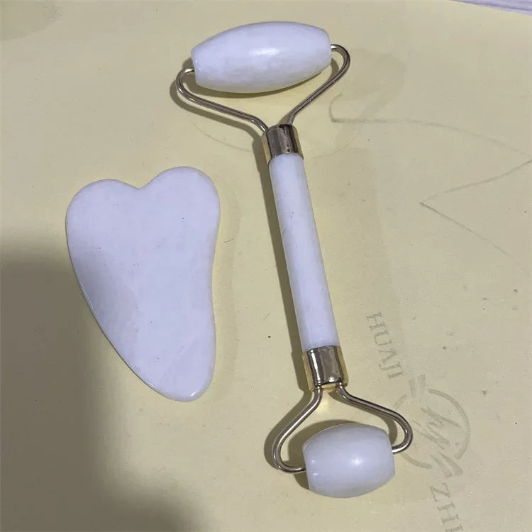 Natural Jade Double Head Roller Health Beauty Treatment Device Scraping Board Set Xiuyan Face Massager To Lift Remove Wrinkles - Bakka shop