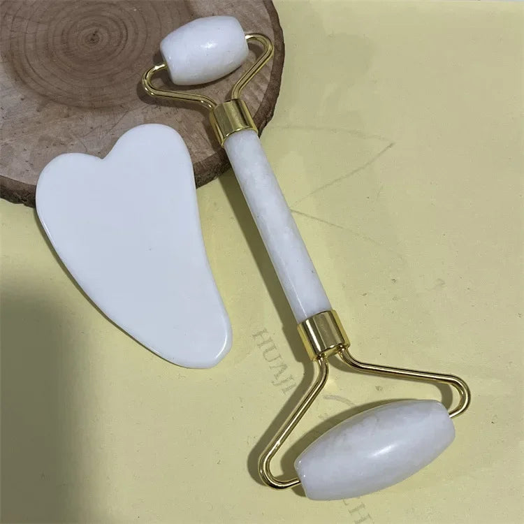 Natural Jade Double Head Roller Health Beauty Treatment Device Scraping Board Set Xiuyan Face Massager To Lift Remove Wrinkles - Bakka shop