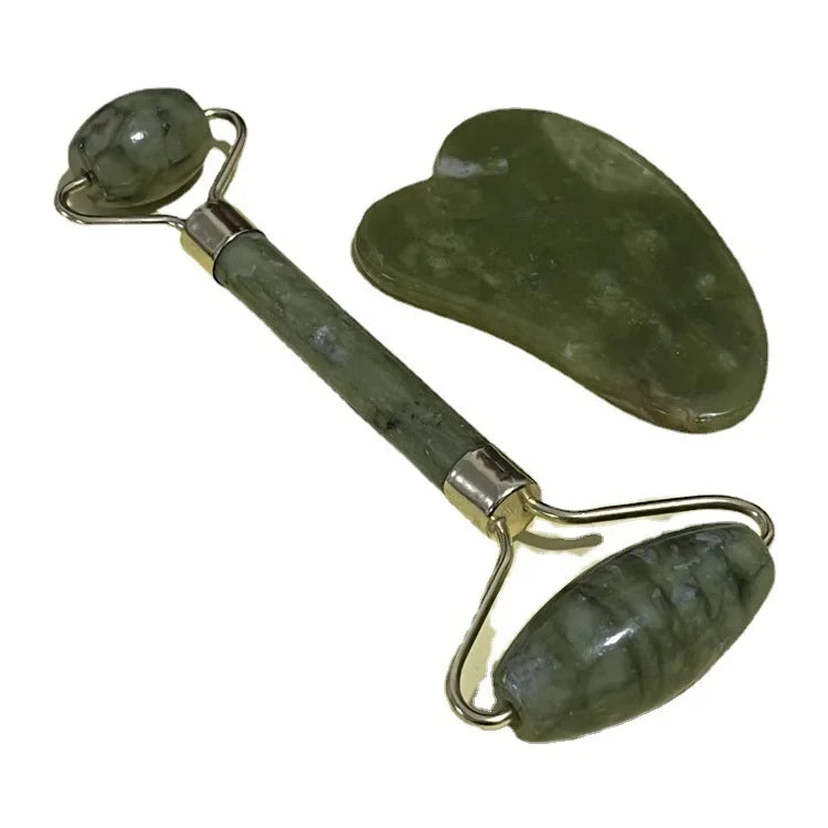 Natural Jade Double Head Roller Health Beauty Treatment Device Scraping Board Set Xiuyan Face Massager To Lift Remove Wrinkles - Bakka shop