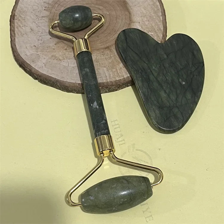 Natural Jade Double Head Roller Health Beauty Treatment Device Scraping Board Set Xiuyan Face Massager To Lift Remove Wrinkles - Bakka shop