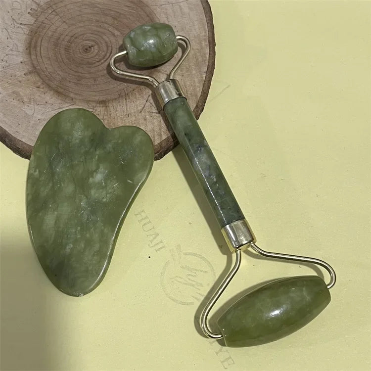 Natural Jade Double Head Roller Health Beauty Treatment Device Scraping Board Set Xiuyan Face Massager To Lift Remove Wrinkles - Bakka shop