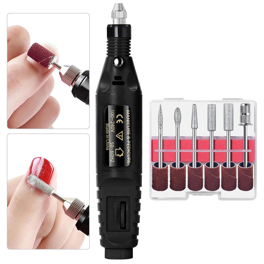 1 Set Professional Electric Nail Drill Machine Family Portable Manicure Pen Pedicure File Polishing Tools Nail File Machine Kit - Bakka shop