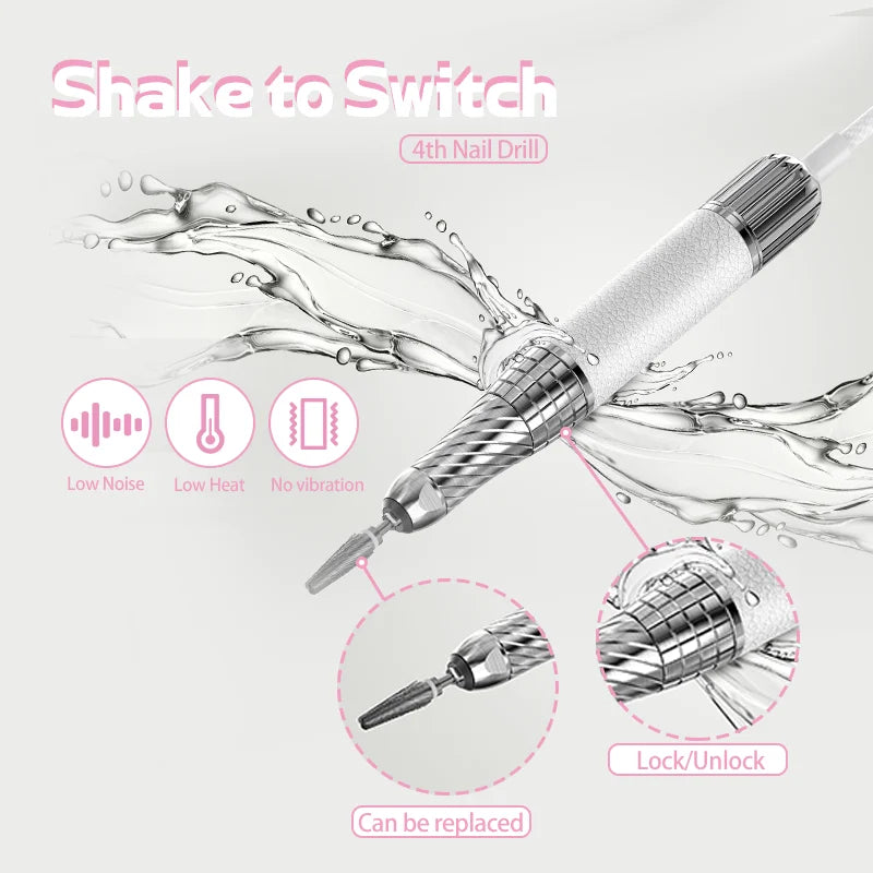 LAMWO DAICHONG 4th Artist Nail Salon Lightweight Rechargeable Nail Drill File Machine for Manicure Pedicure White - Bakka shop