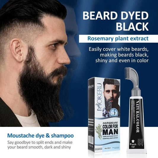 Natural Men Beard Black Dye Tint Cream Hair Beard Dye Shampoo Semi-permanent Men's Fashion Modelling Tool Removal White - Bakka shop